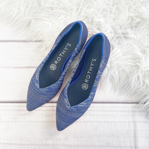 Rothy’s The Point Bright Blue Birdseye Space Dye Orange Sole Flat Size 6 Retired - Picture 4 of 10